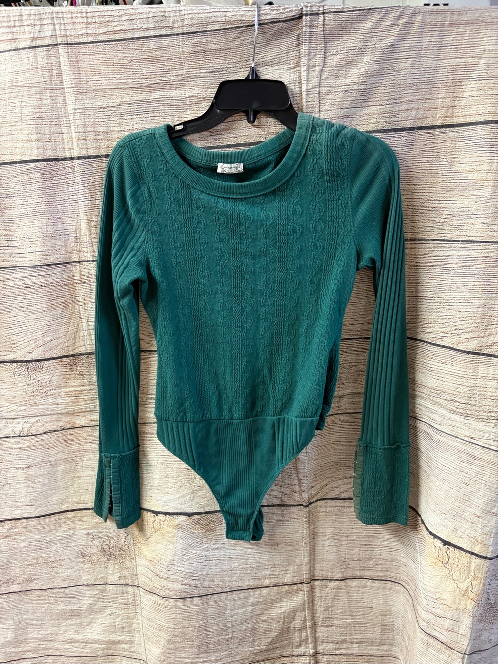 😍 Free People emerald Green Ribbed Long-Sleeve Bodysuit Sweater